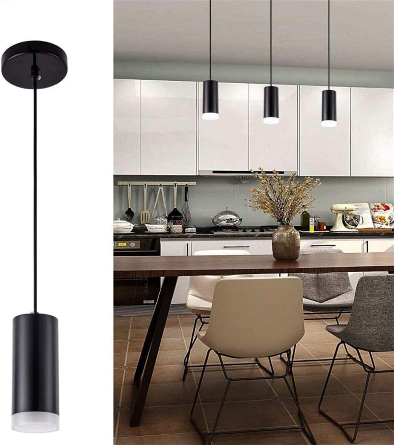 12W Modern LED Cylindrical Acrylic Pendant Lighting Ceiling Spot Lights Downlight Hanging Lamp for Kitchen Island Bar Living Dining Room Light Fixtures - Cold White